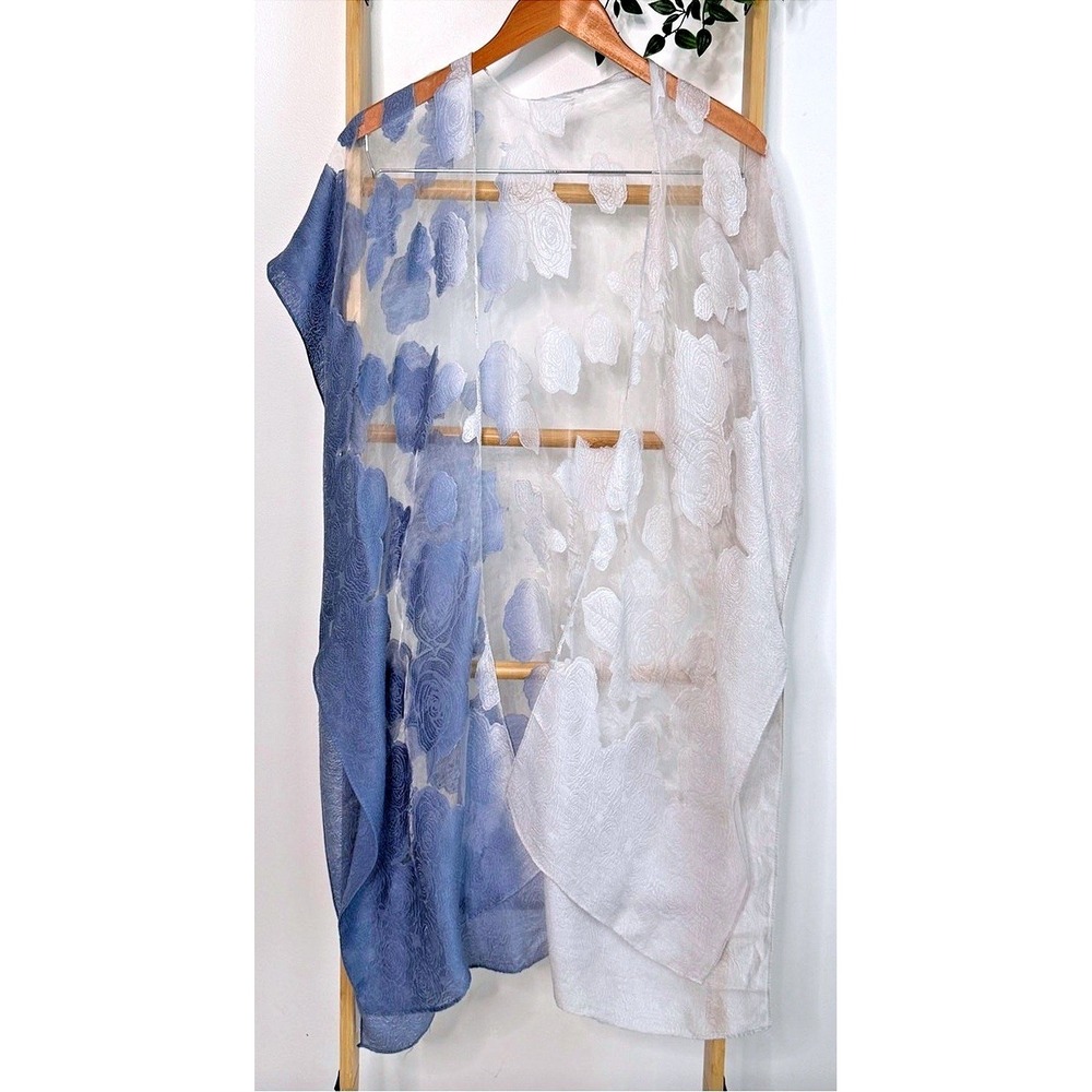 Boho Sheer Floral Kimono Ombre Blue/White/Silver Layer Soft Summer Aesthetic New